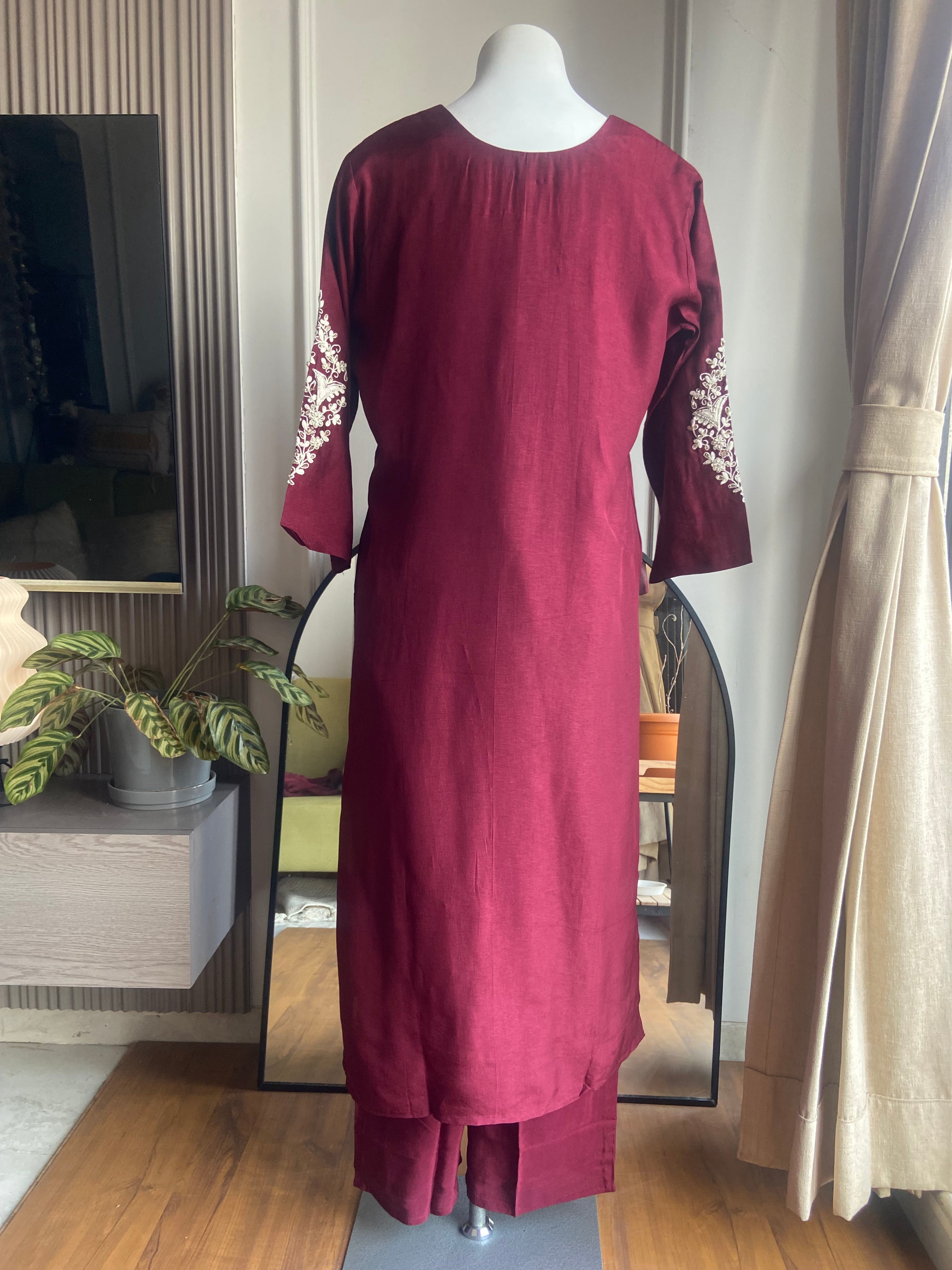 Priti Embroided Dress- Wine