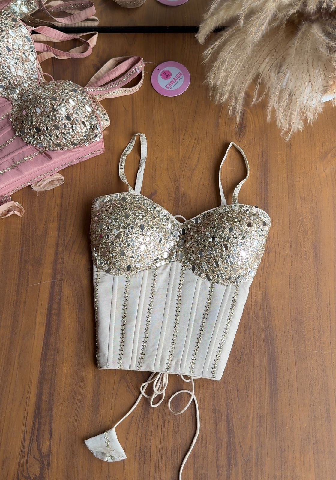 Dazzle Corset Top With Bell Bottoms Pants Full Handwork (Make to Order)