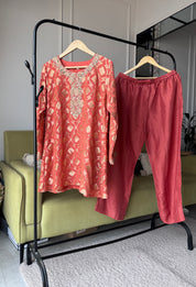Riya Handwork Coord Set-Rust