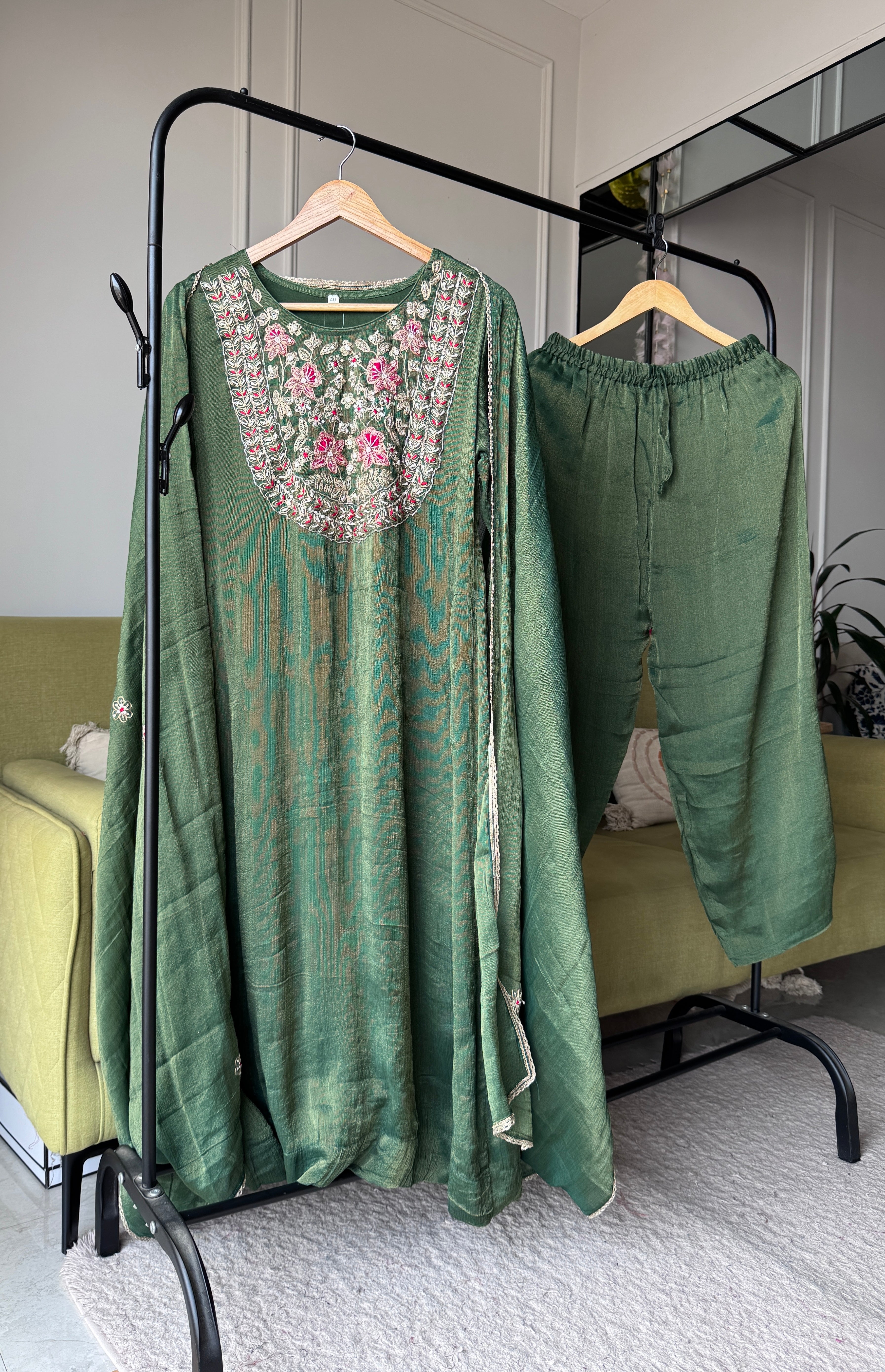 Shifa Handwork Dress- Green