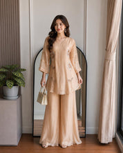 Jinal Handwork With Flarry Plazzo Coord Set - Champagne (Make to Order)