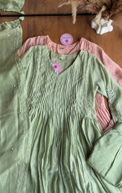 Jhanvi Pleated  Anarkali Dress-Pista Green