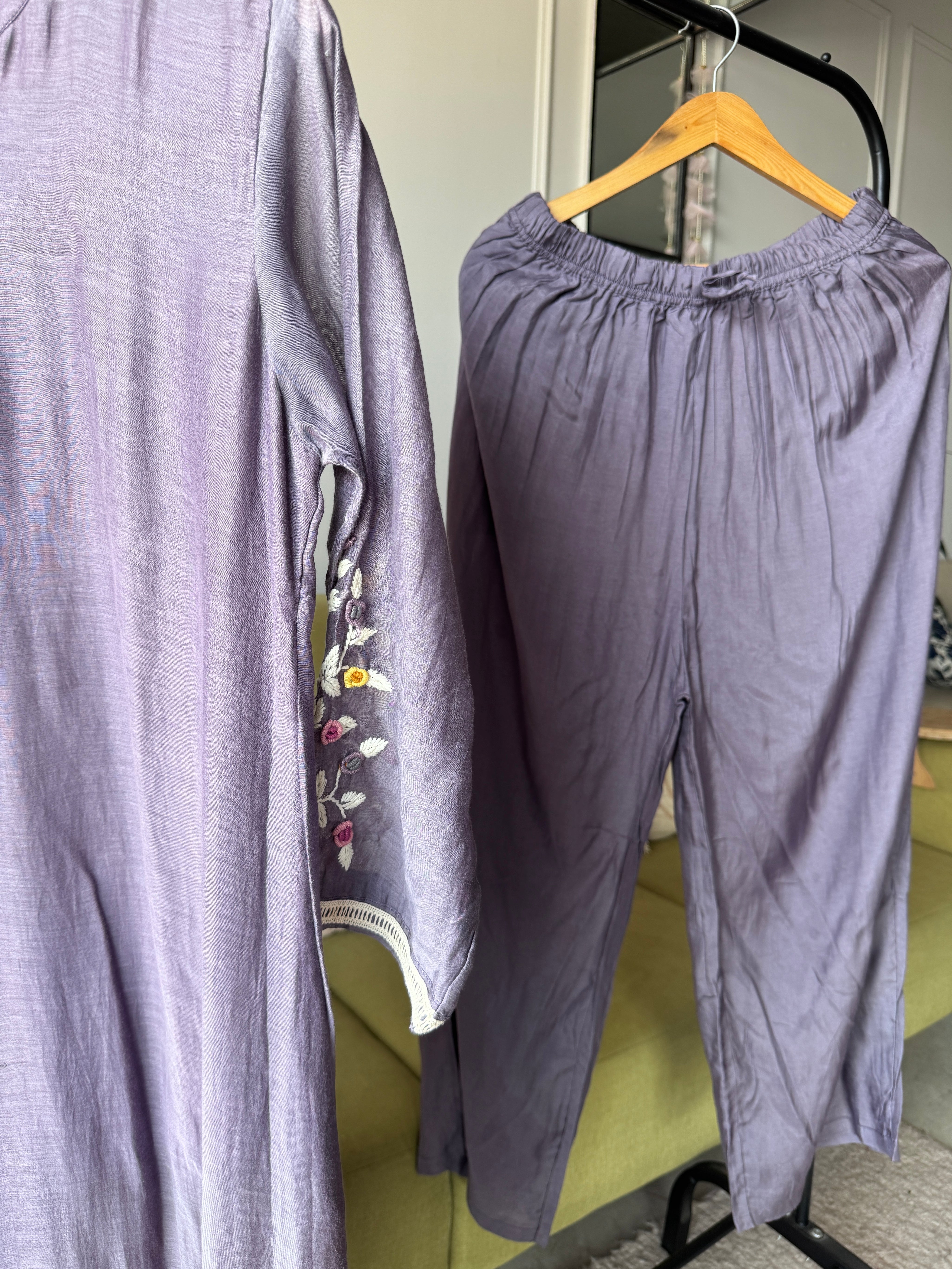 Vaishali Embroided Mul Chanderi Dress- Grey
