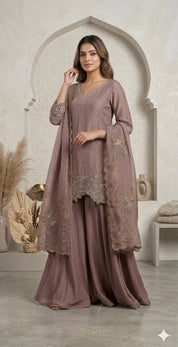 Tanisha Short Kurta Handwork Plazzo - Lavender