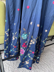 Pratima Katha Work  Mul Cotton Anarkali - Blue