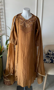 Lina Handwork Mul Chanderi Dress- Mehndi Green