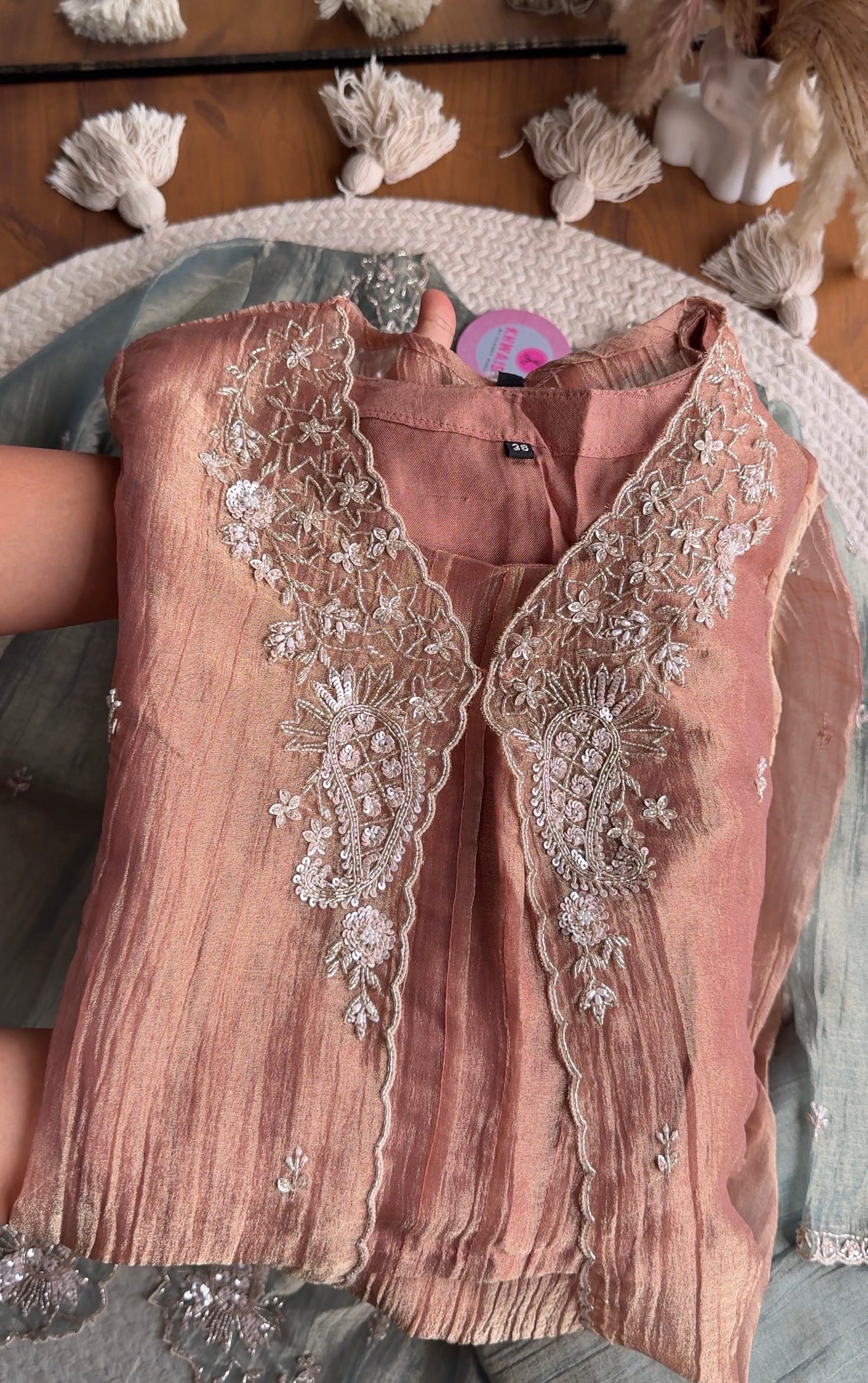Shraddha  piece hand work Coords - Peach