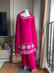 Pari singlet Aline embroidered plazzo dress- Rani Pink