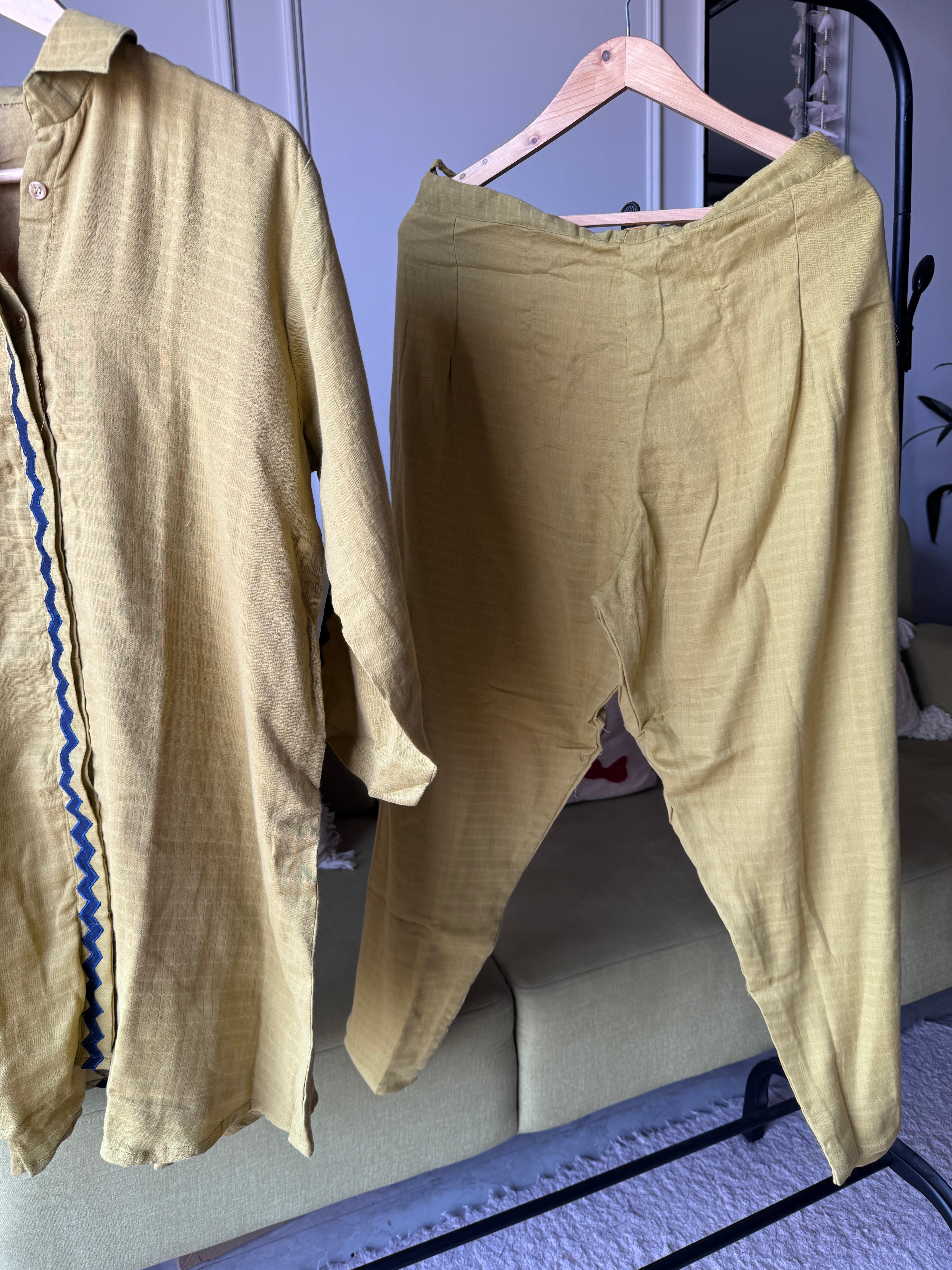 Cotton Embroidery Coord Set- Musturd