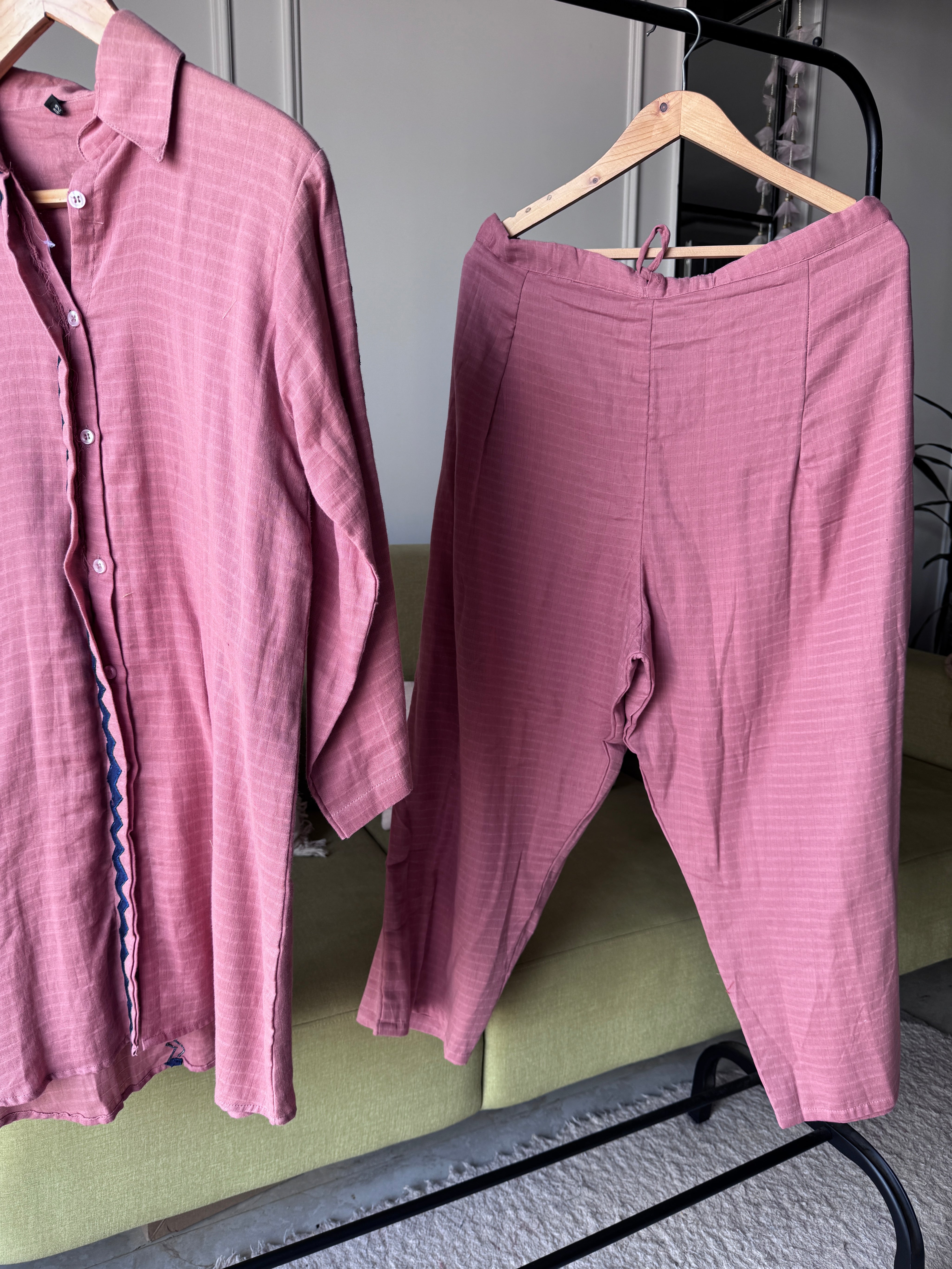 Cotton Embroidery Co-ord Set- Peach