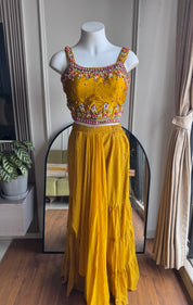Sarthi Handwork Draped Sare  With Plazzo Set- Yellow