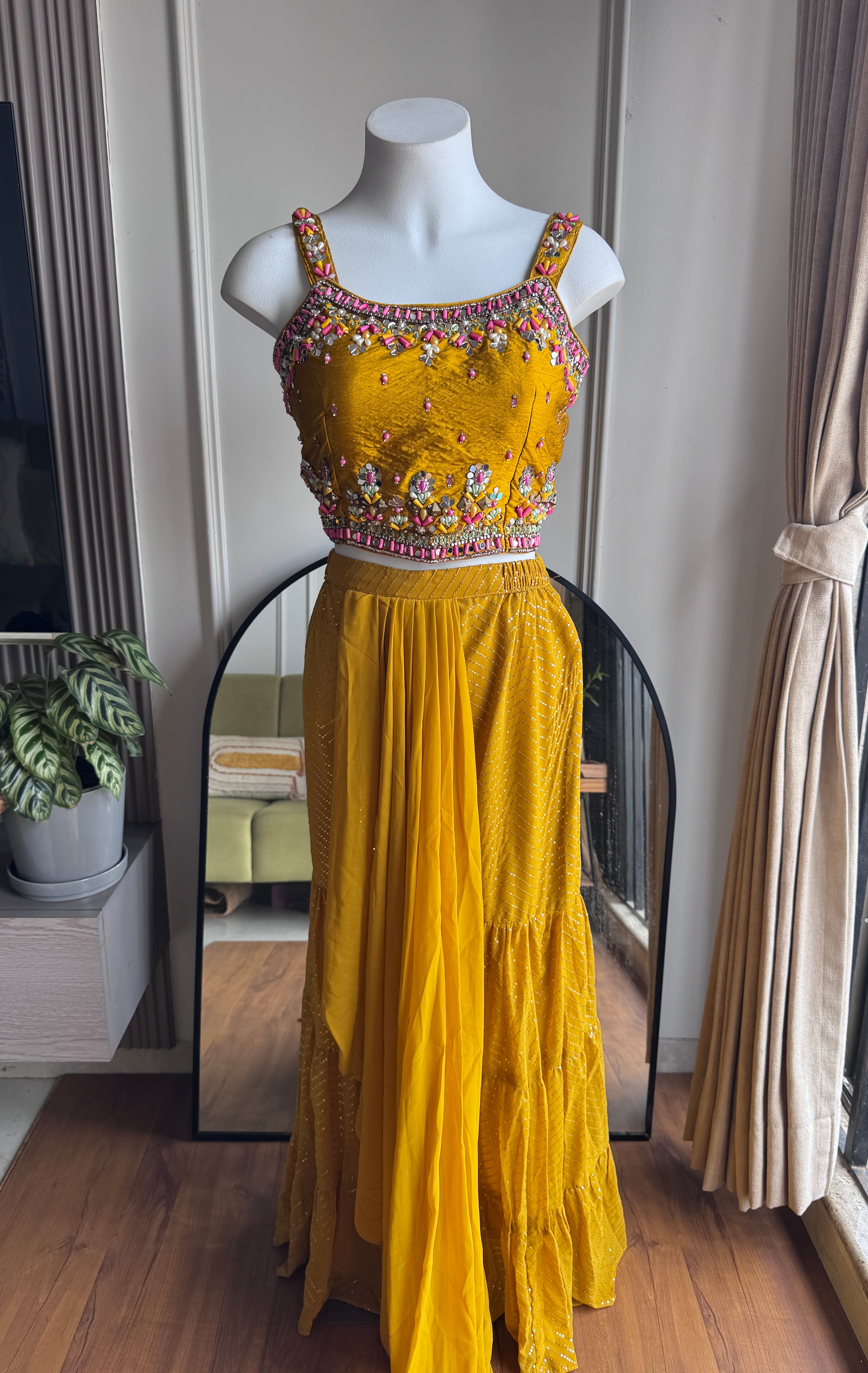 Sarthi Handwork Draped Sare  With Plazzo Set- Yellow