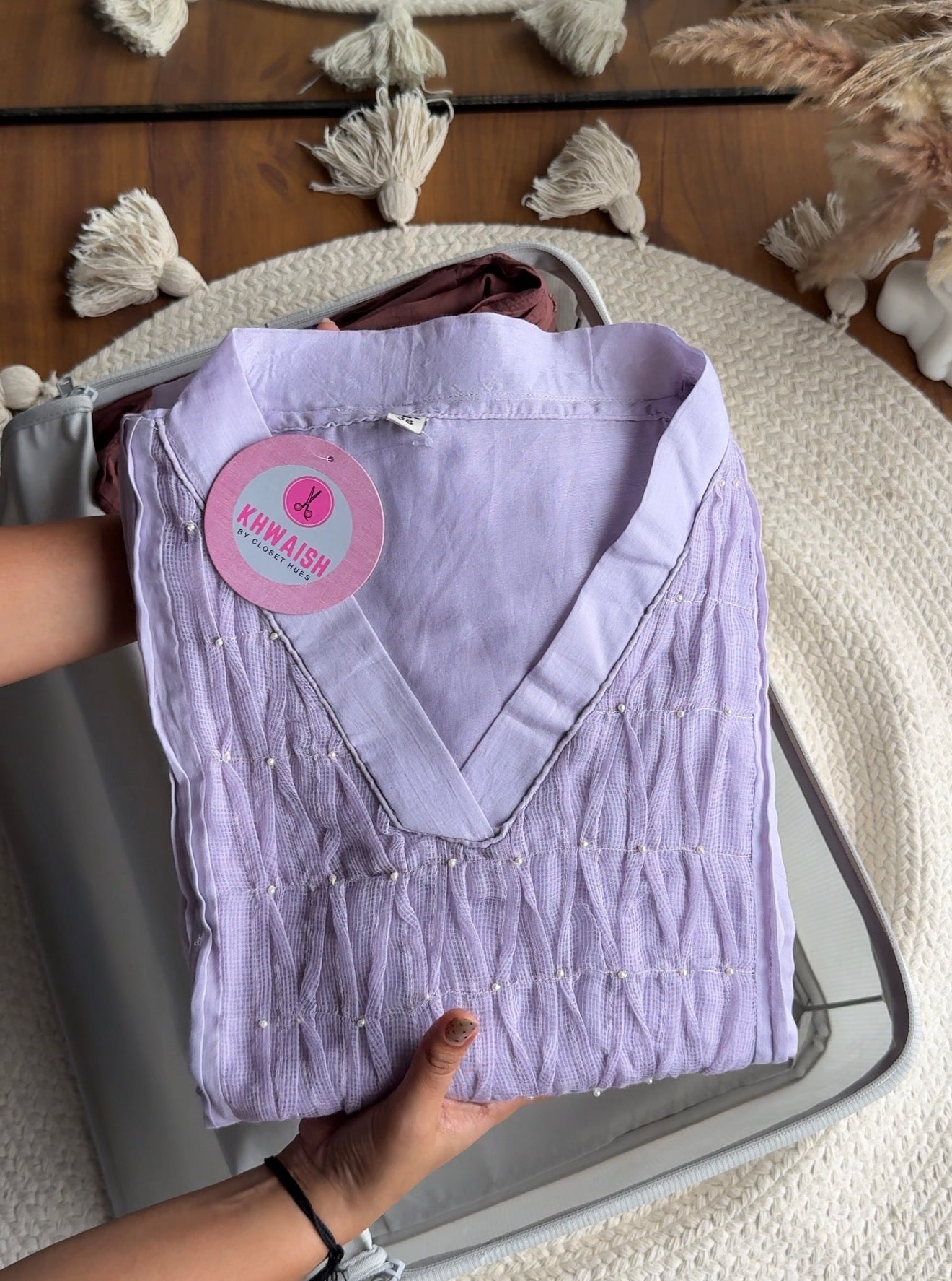Kota doriya Neck Mul Cotton Dress- Lilac