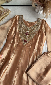 Stuti Shimmer Tissue Anarkali Dress- Rose Gold