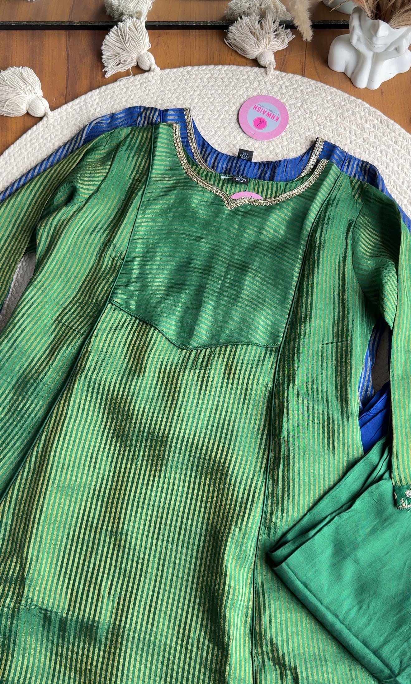 Siddhi Tissue Patchwork Aline Dress- Green