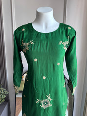 Parvi Patchwork Straight Cut Dress-Green