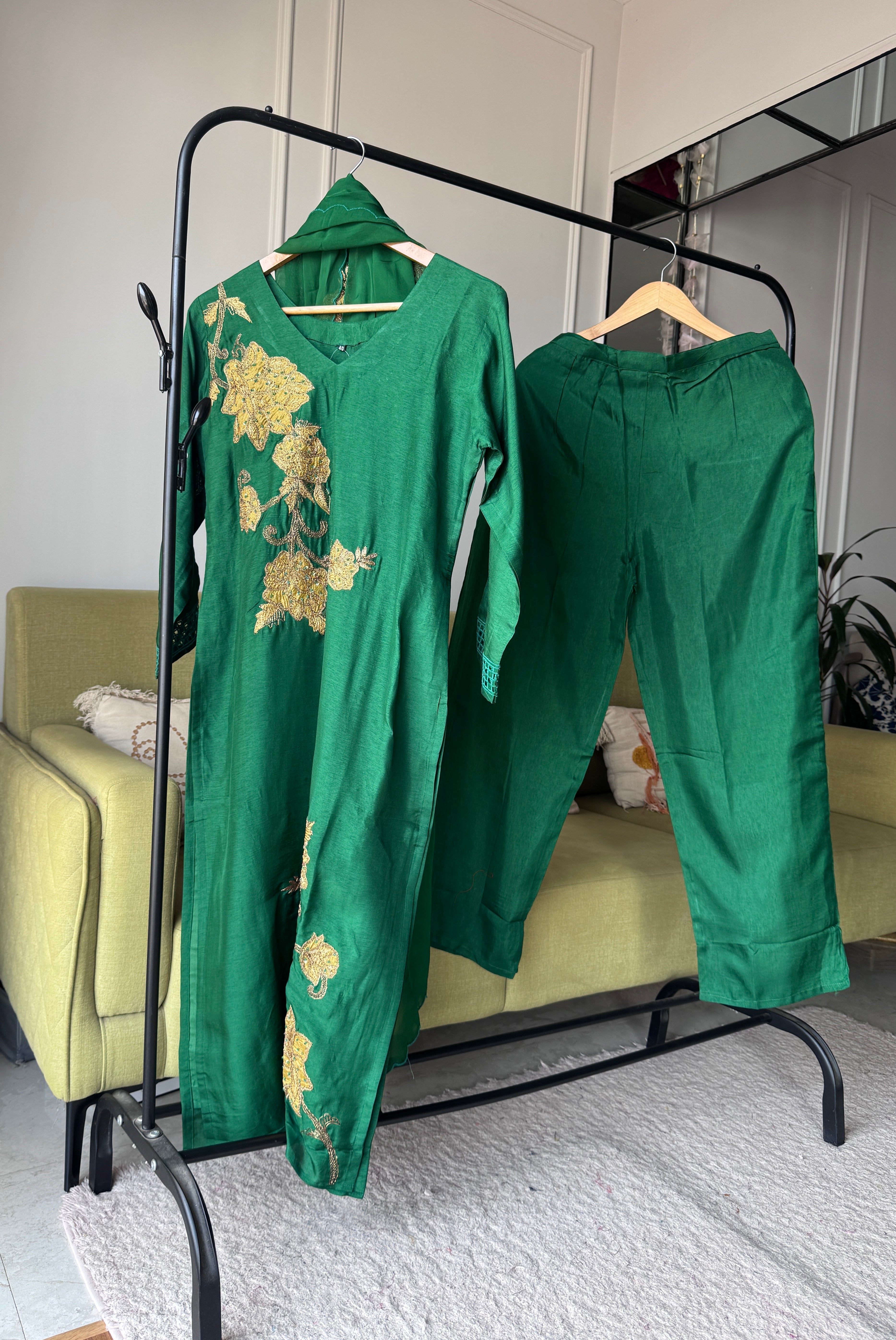 Hetal Handwork Dress- Green