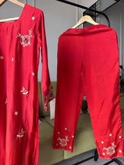 Rasika Embroided Russian Silk Dress-Rust