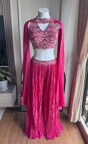 Sana halter neck blouse with palazzo and choker dupatta - Pink