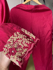 Rasika Embroided Russian  Silk Dress-Maroon