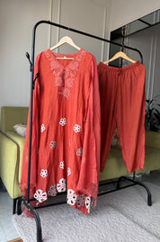 Mehek Aline Mul Chanderi Dress- Rust