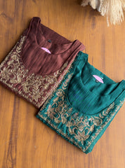 Akshita Pure Mul Chanderi Dress-Brown