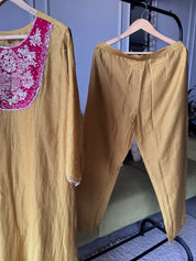 Ridhima Handwork Mul Chanderi Dress- Yellow