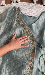 Khushi Handwork Angrakha Dress- Mint Green