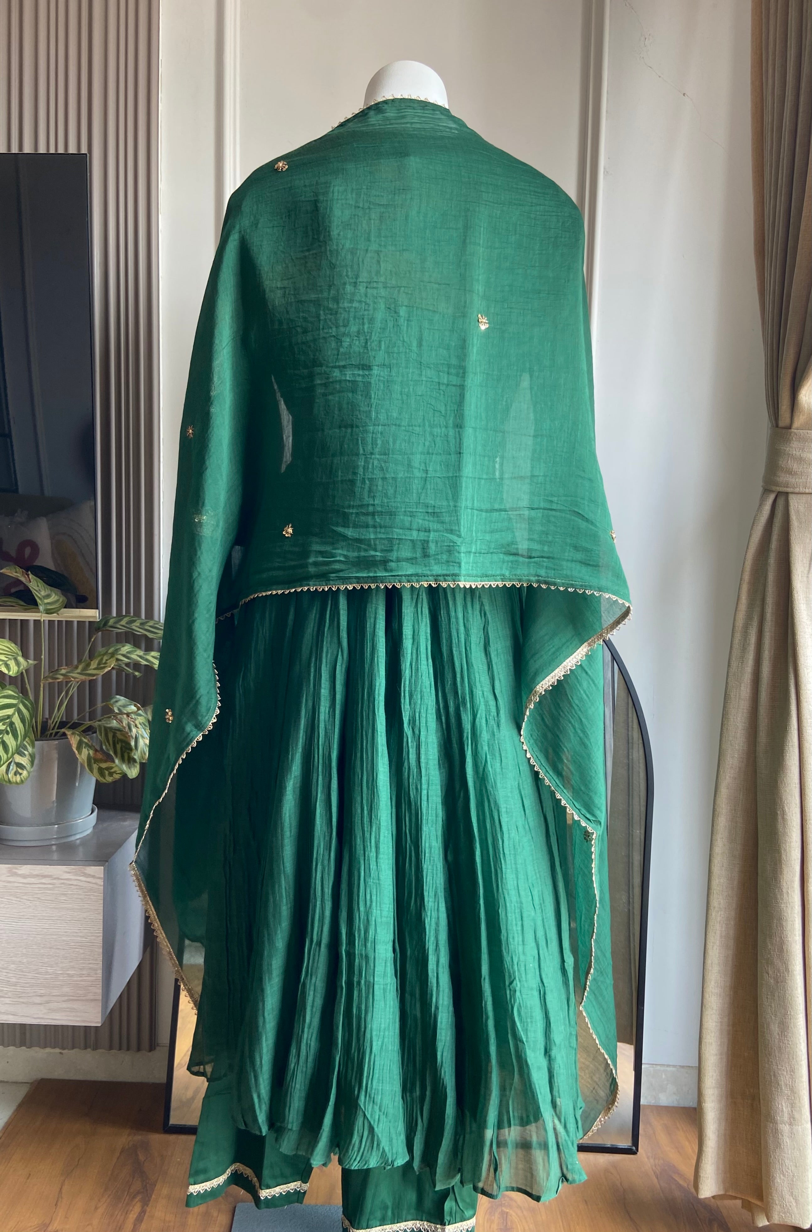 Ayesha angrakha hand zardosi Anarkali dress-Bottle Green
