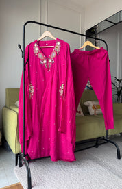 Mannat Pocket Embroided Mul Cotton Dress- Pink