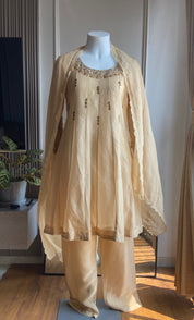 Paro tissue short kurta plazzo dress- gold