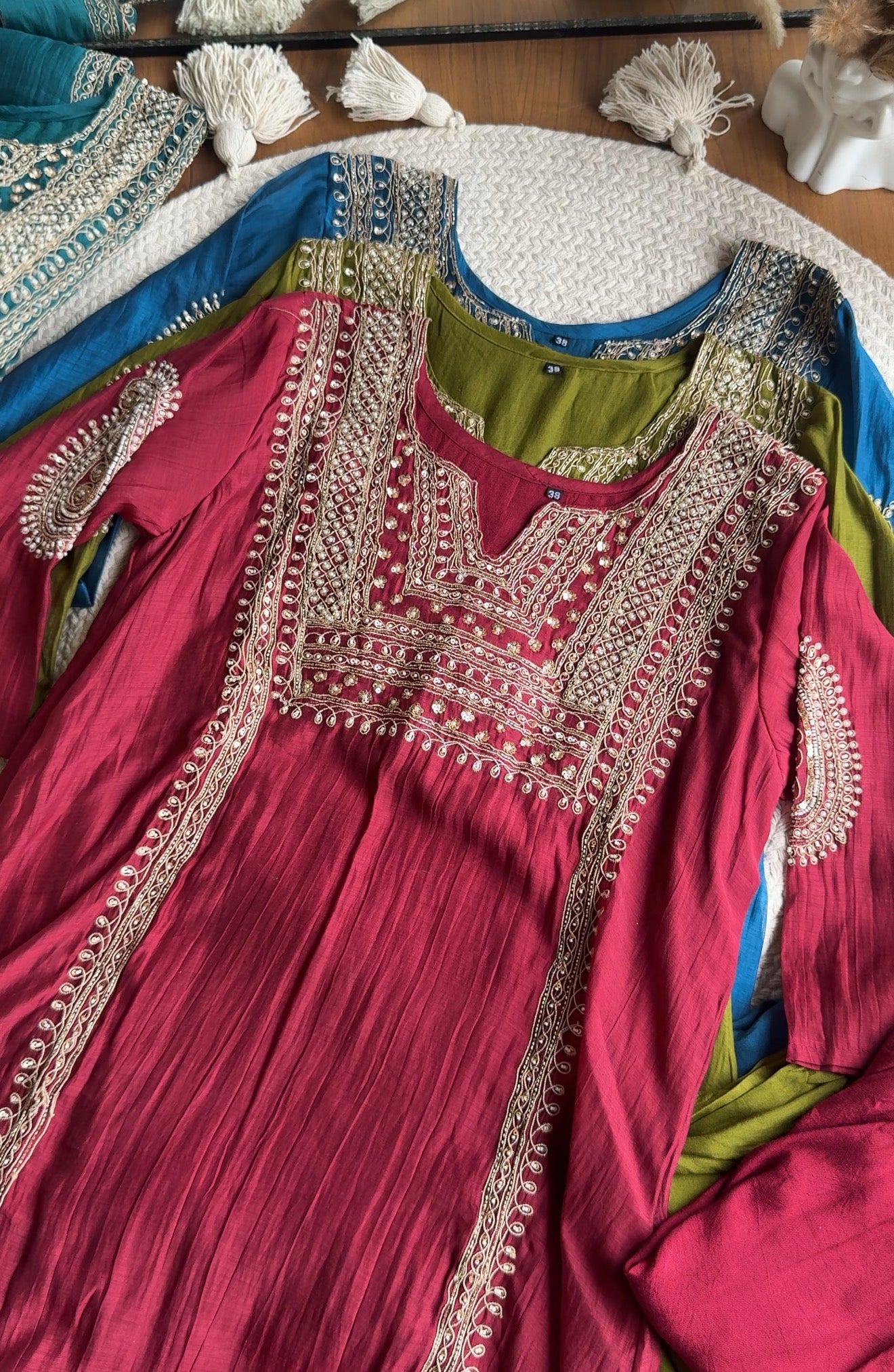 Twinkle Hand Work Mul Chanderi Dress- Maroon