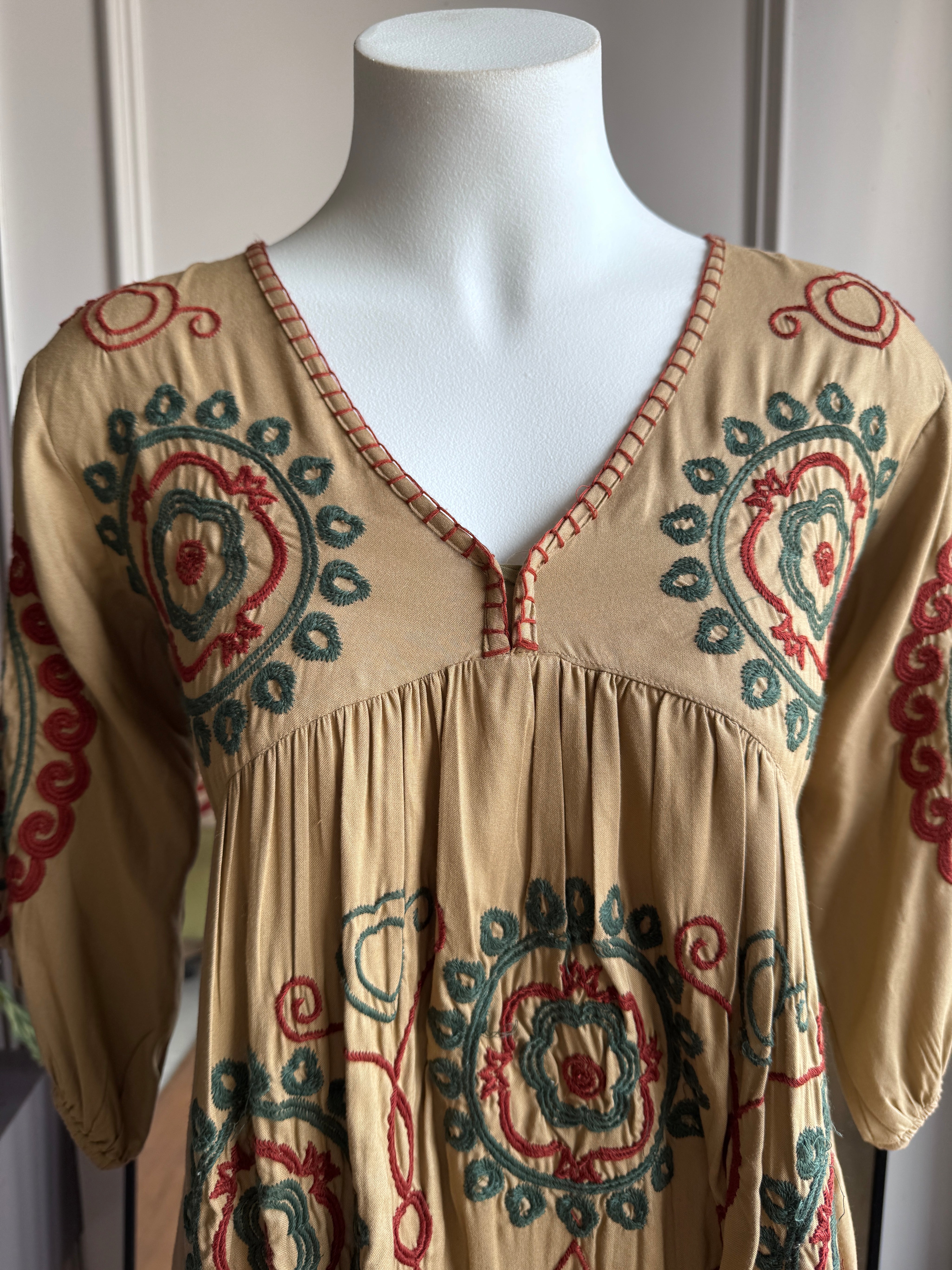 Shama Embroided Short Kurti-Brown