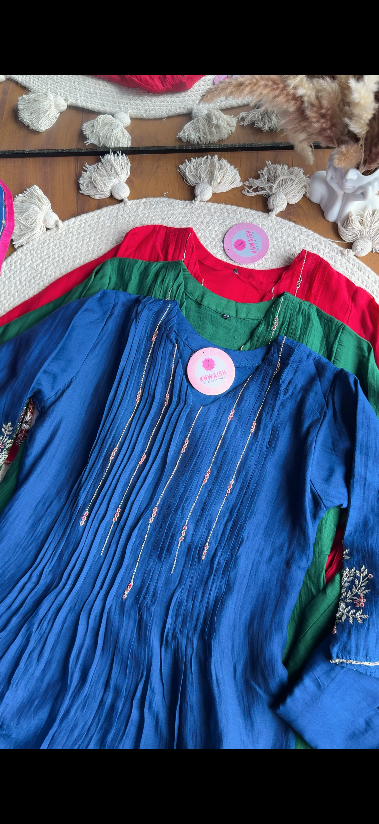 Shubhi aline Mul Chanderi Hand Work Dress- Blue