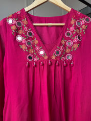 Radhika Embroided Mul Cotton Dress- Pink