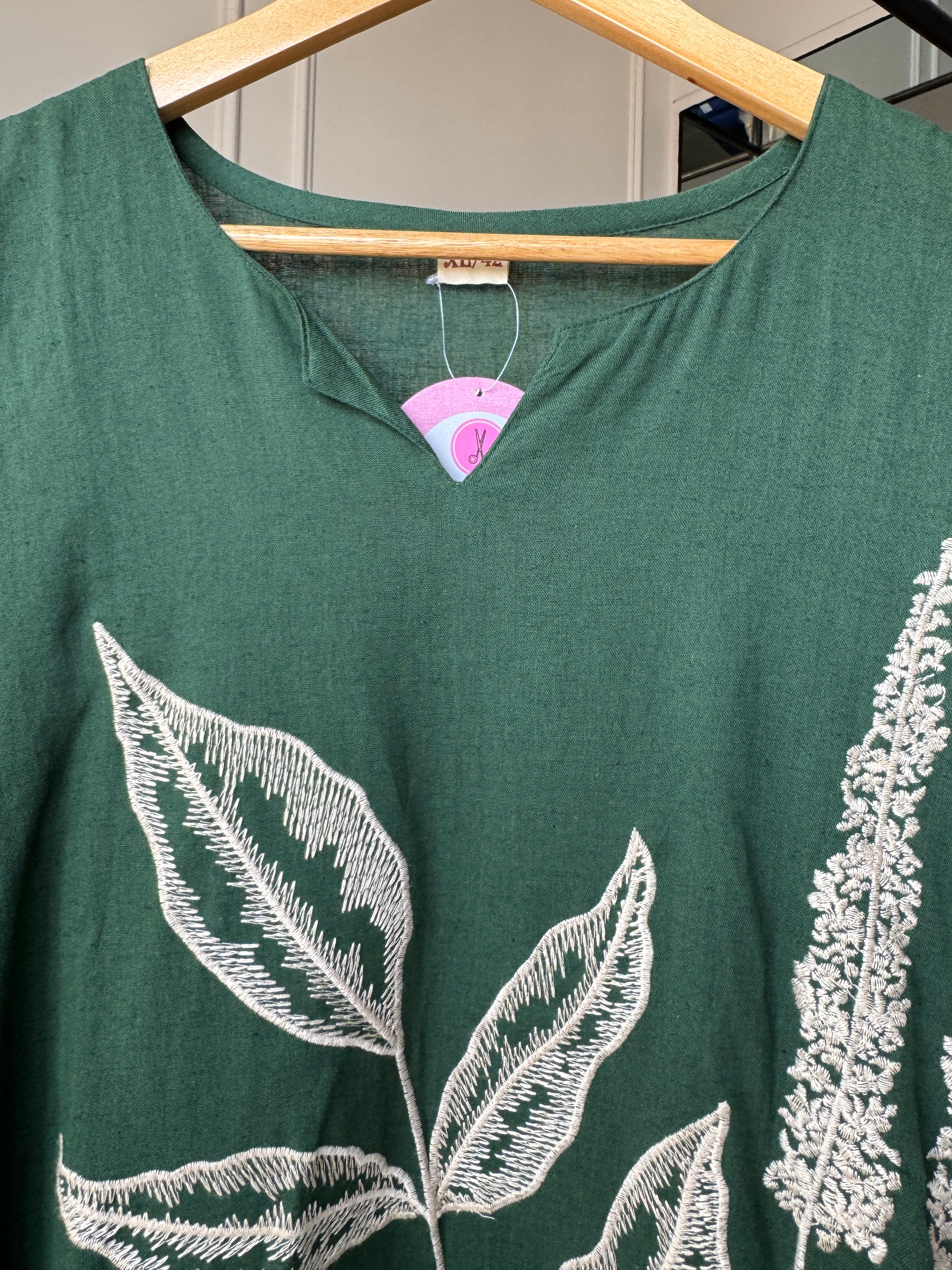 Komal Embroided Cotton Dress- Green