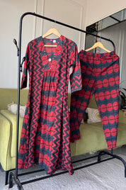 Ravina Abstract Cotton Coords  - Red
