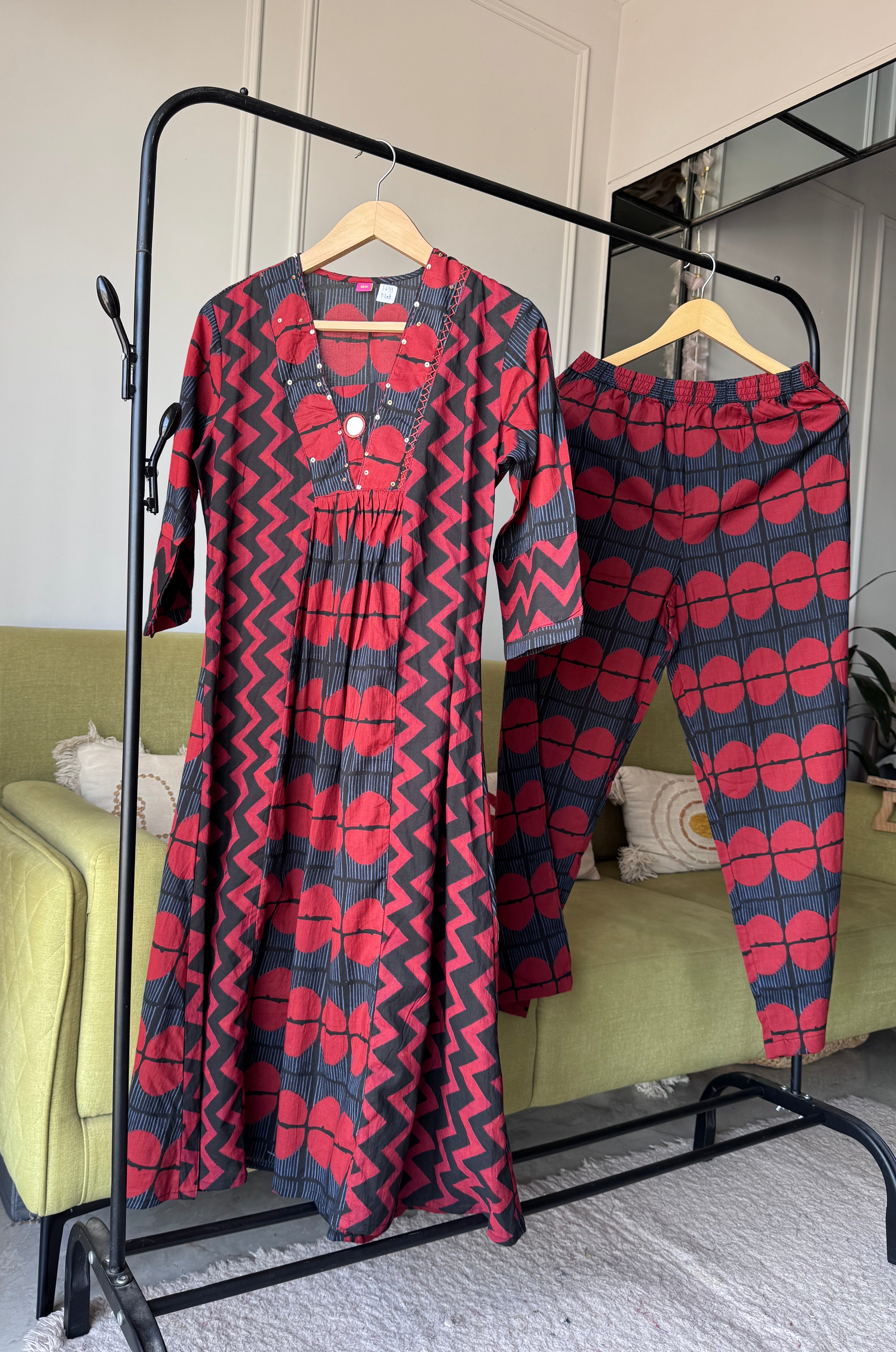 Ravina Abstract Cotton Coords  - Red