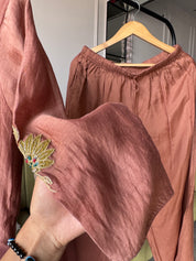 Vaibhavi Handwork Mul Chanderi Dress- Dusty Brown