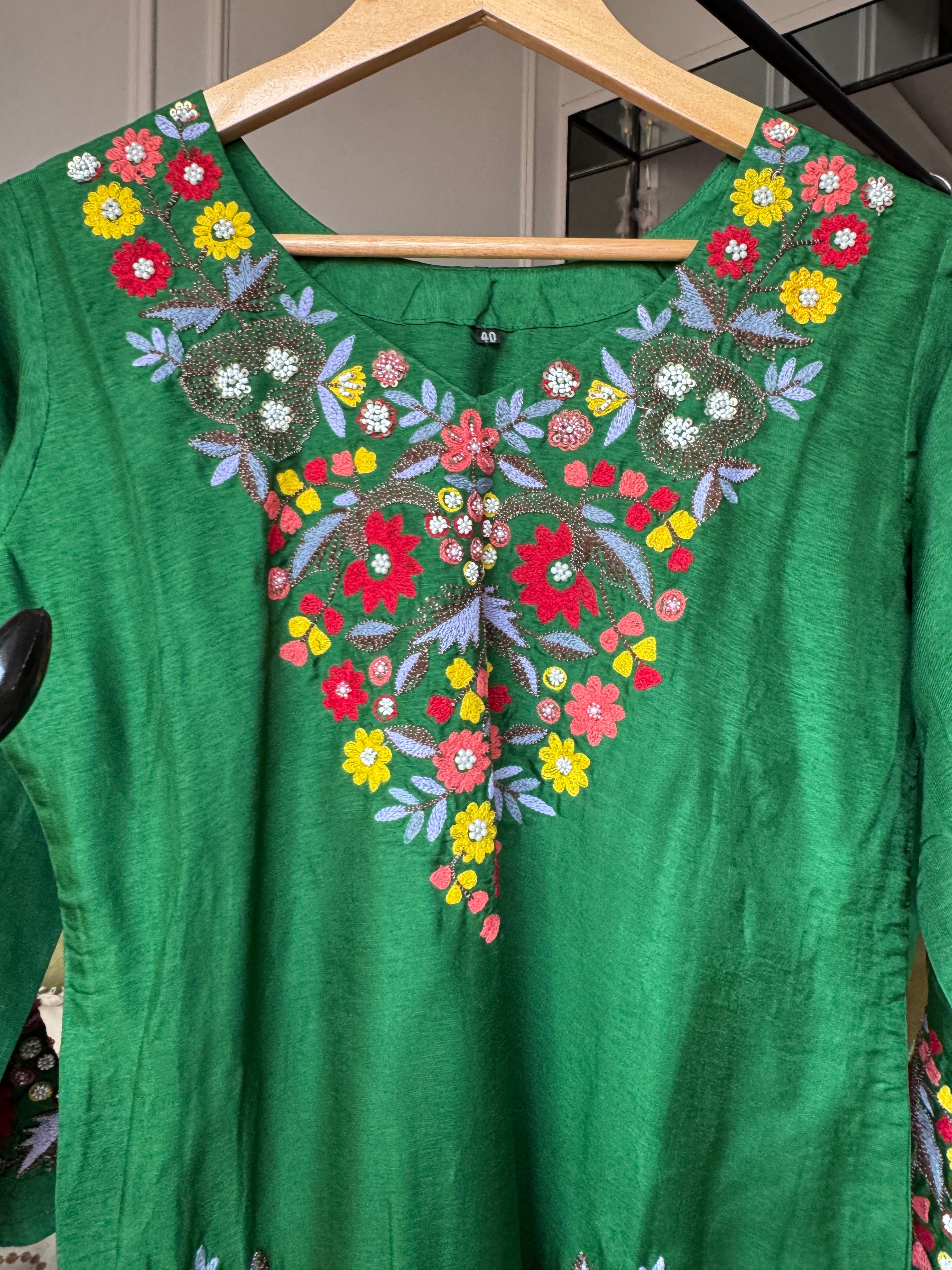 Dinal Embroided Dress- Green