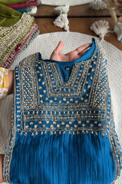 Twinkle Hand Work Mul Chanderi Dress- Blue