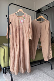 FarheenHandwork Mul Chanderi Dress- Beige