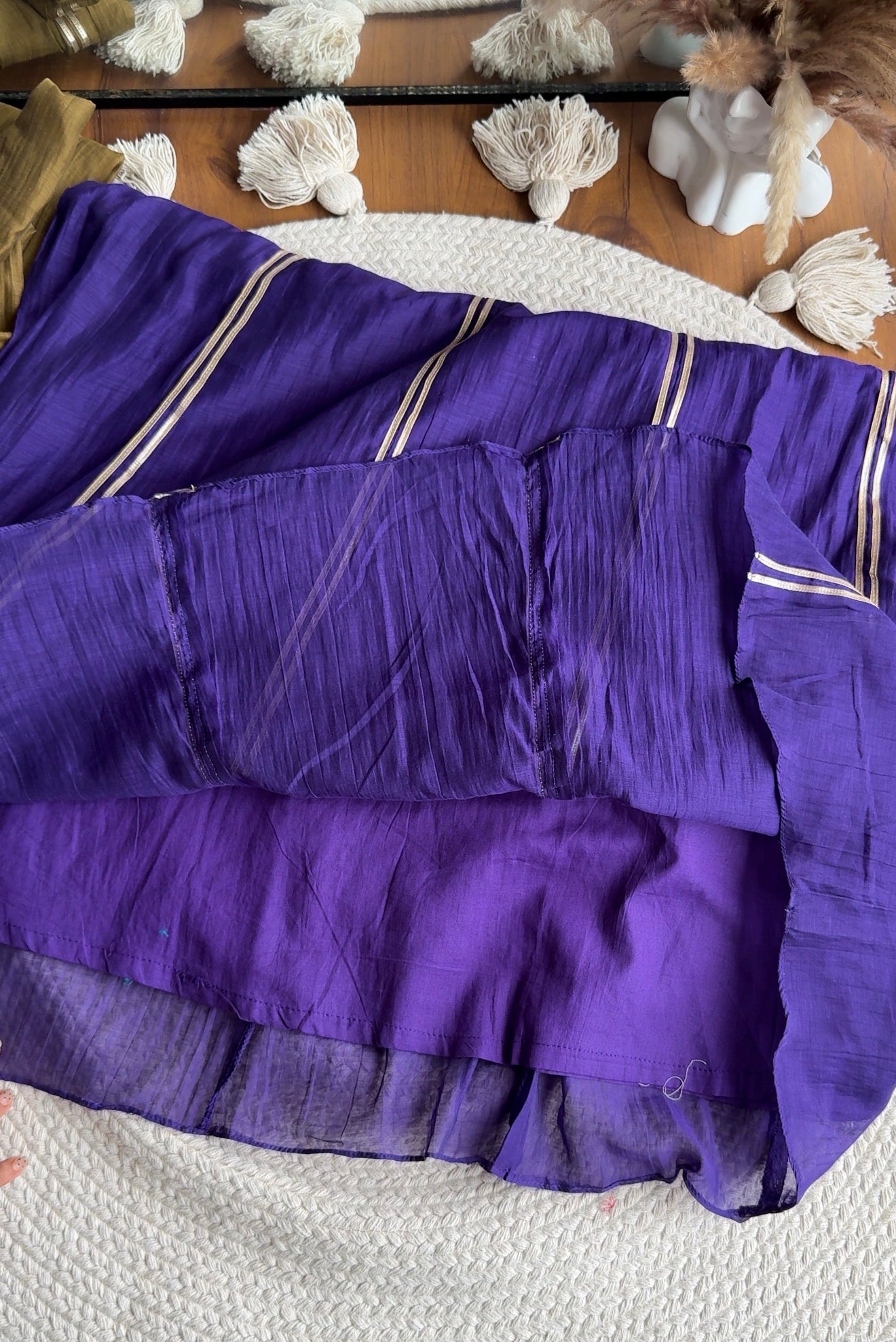 Sona Hand Work Mul Chanderi Dress- Purple (Make to order)