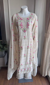 Hrishika Embroidered Rose  Dress- White