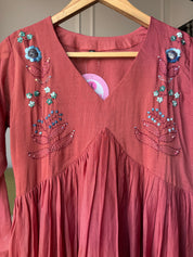 Shrishti Embroided Mul Chanderi Dress- Gajar