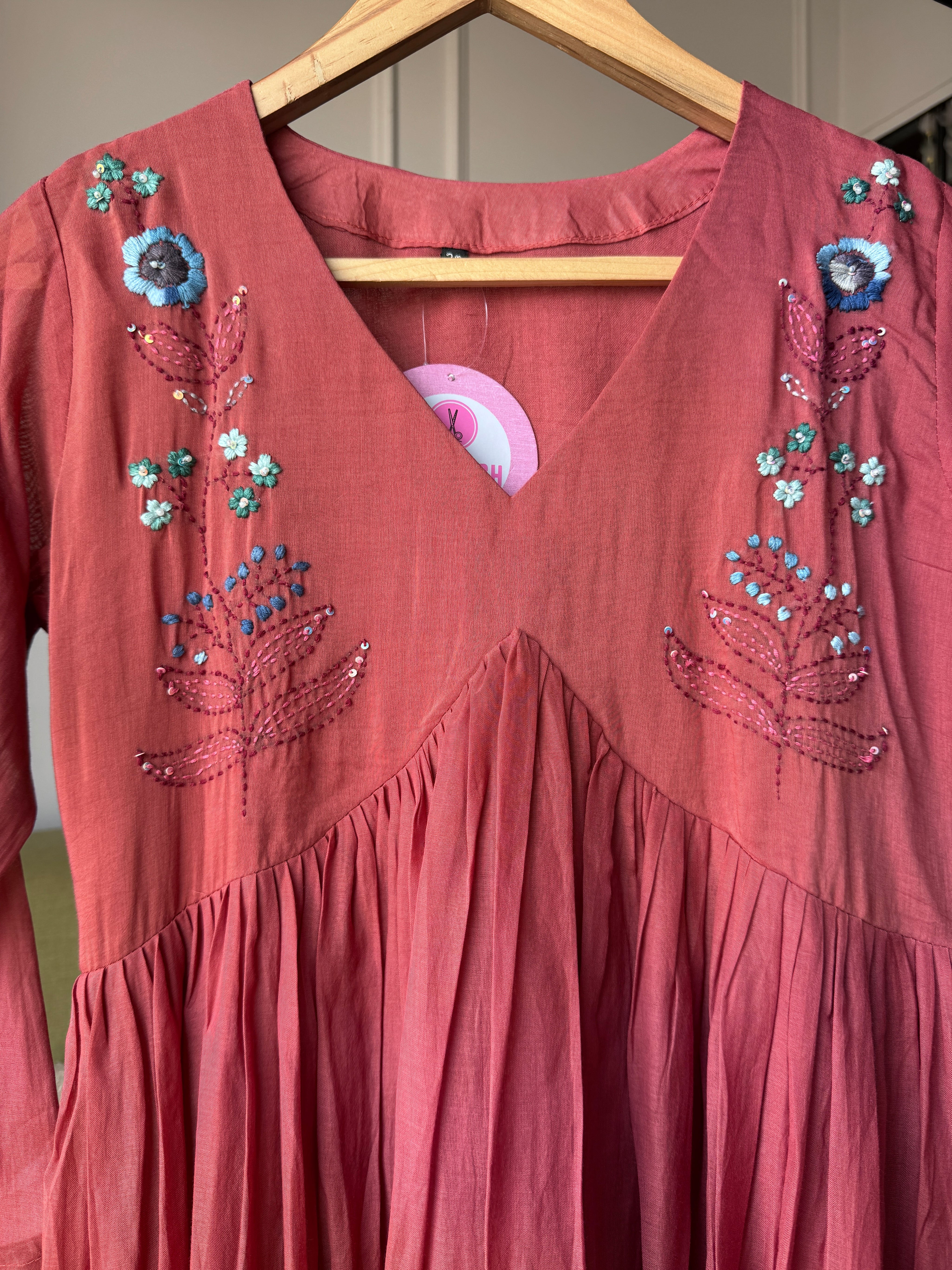 Shrishti Embroided Mul Chanderi Dress- Gajar