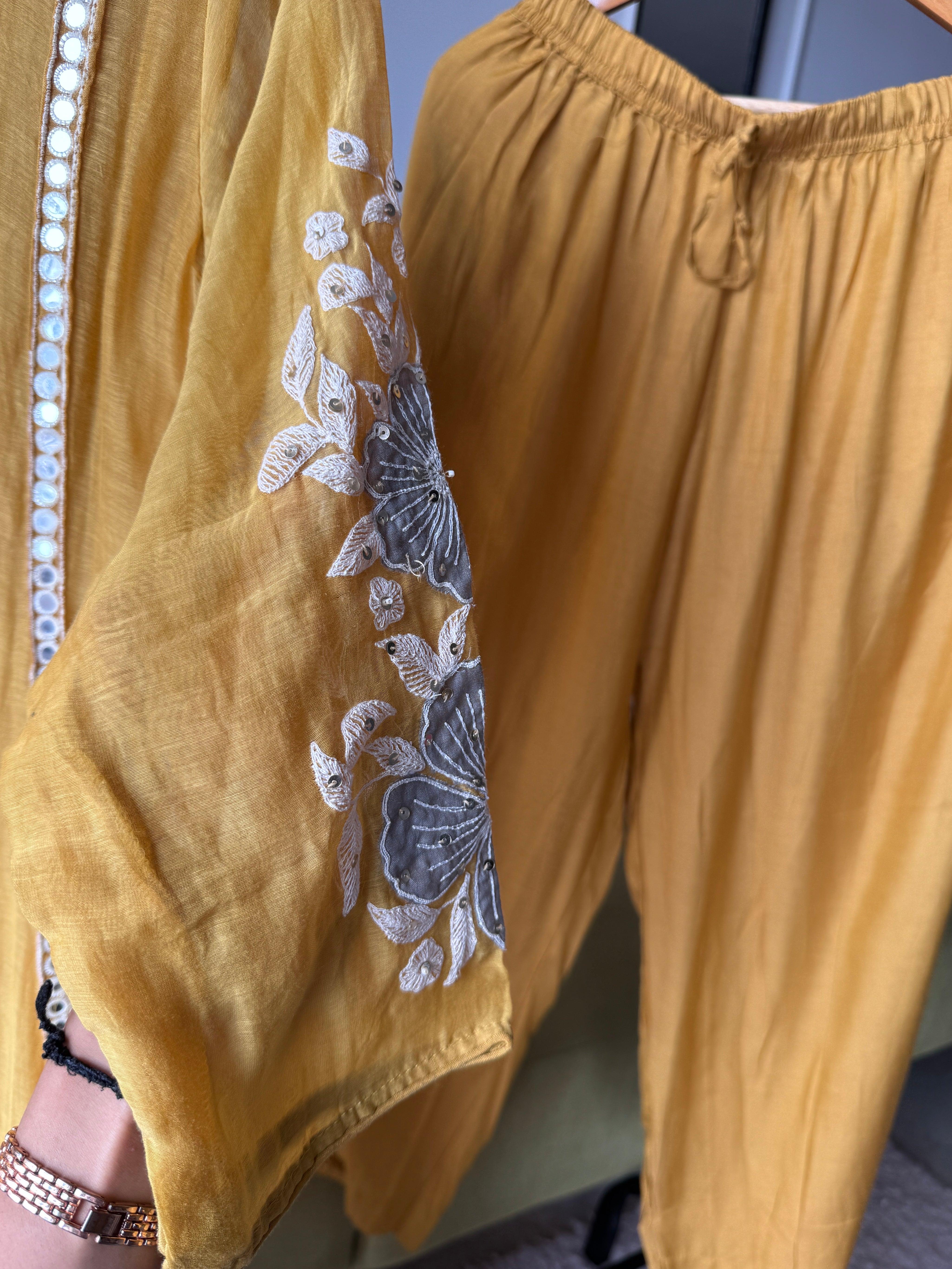 Madhavi Mul Chanderi Cross Cross Neck Handwork Dress