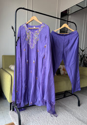 Shilpa Embroided Mul Chanderi Dress- Lavender