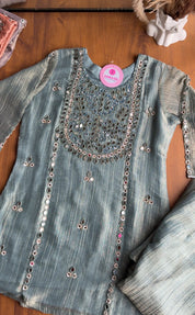 Jasmine Mirror Work Short Kurta Dress- Powder Blue