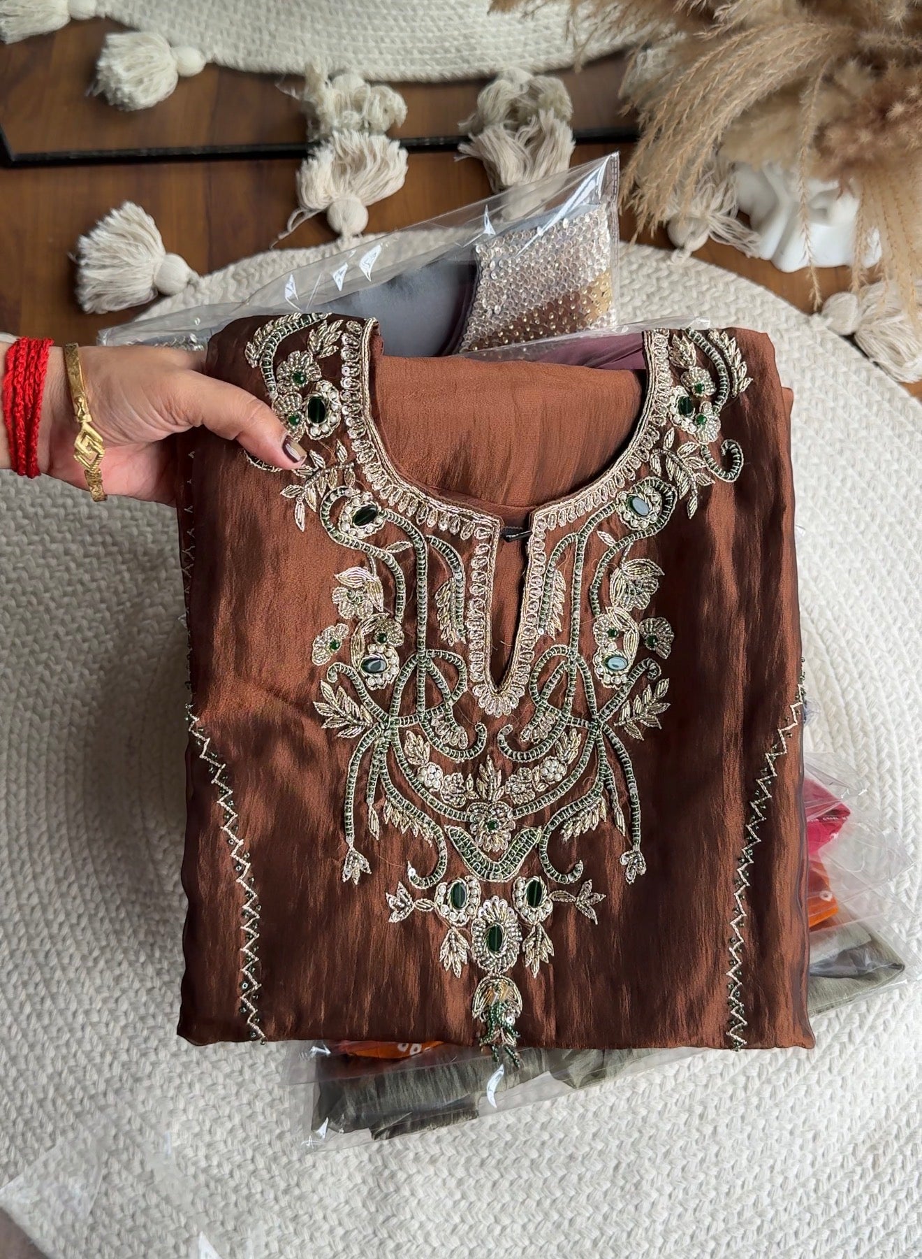 Soniya necklace yoke coord set- Brown